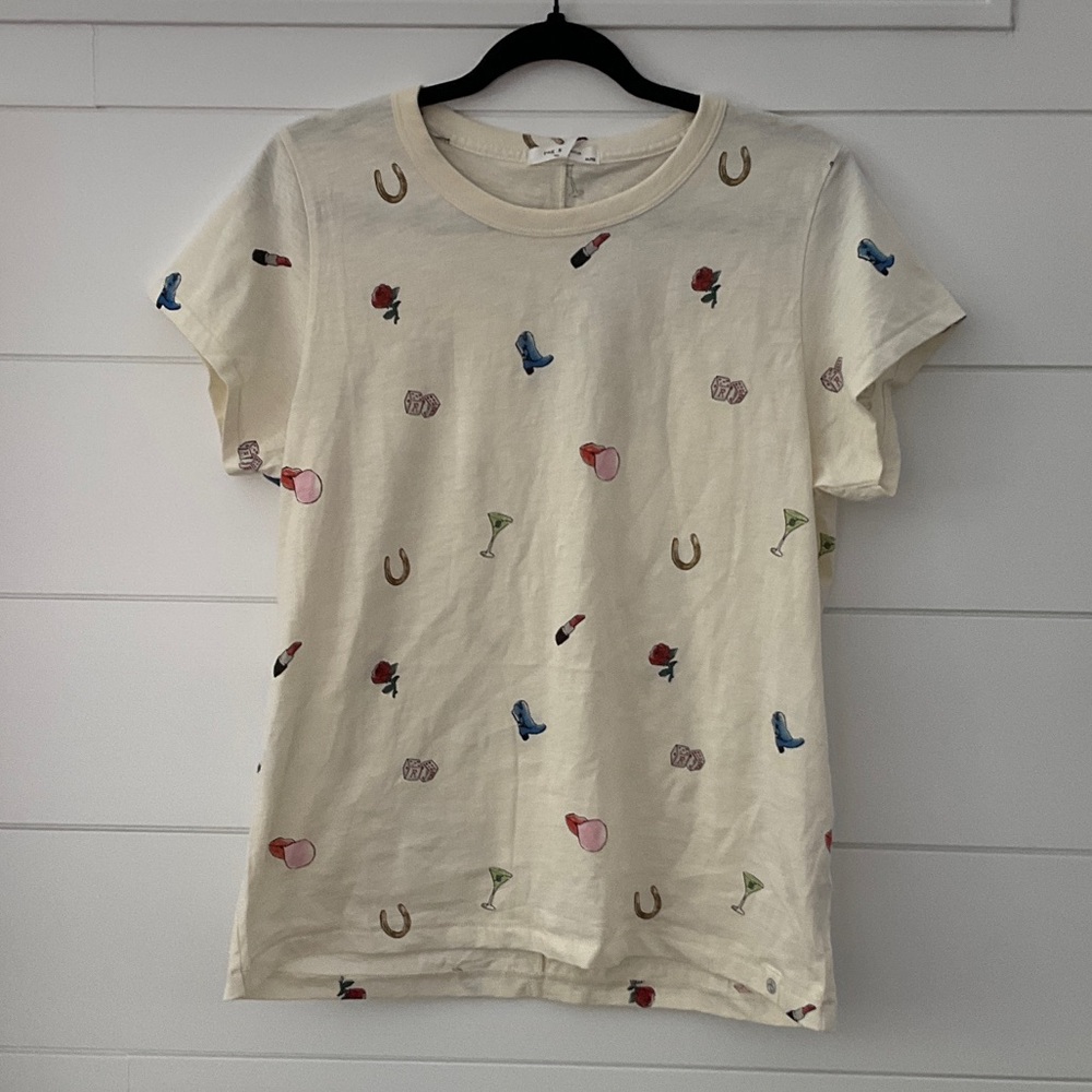 NWT Rag & Bone Cream Patch Print Graphic Icon Tee. Sz: XL
